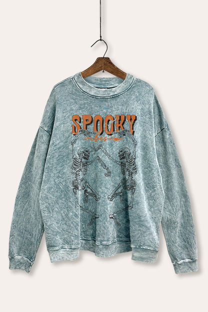 Spooky Dancing Skeletons Graphic Mineral Wash Sweatshirt