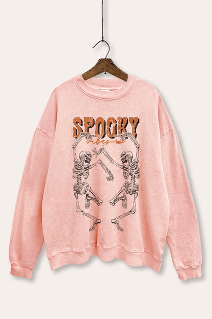 Spooky Dancing Skeletons Graphic Mineral Wash Sweatshirt