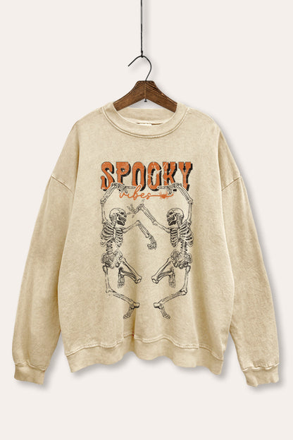 Spooky Dancing Skeletons Graphic Mineral Wash Sweatshirt
