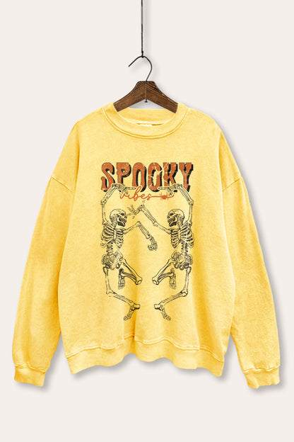 Spooky Dancing Skeletons Graphic Mineral Wash Sweatshirt