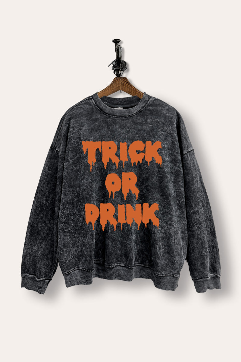"trick or drink" mineral wash halloween graphic sweatshirt