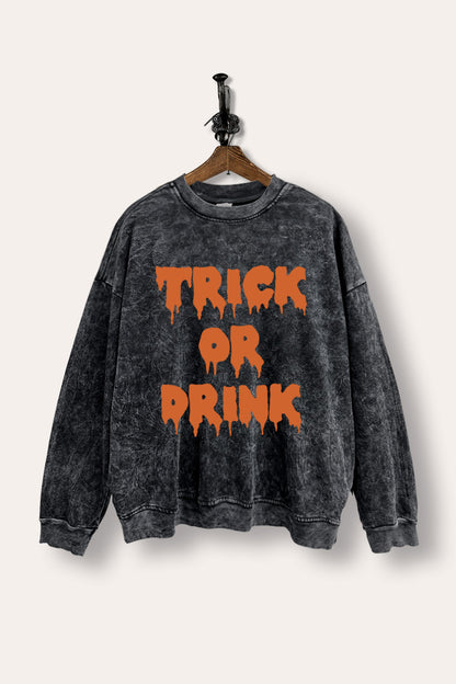 Trick Or Drink Spooky Graphic Mineral Wash Sweatshirt