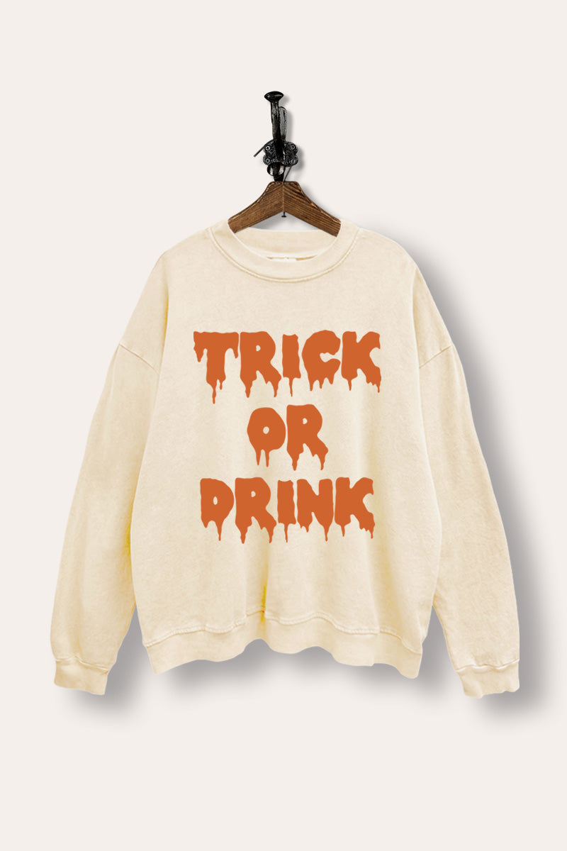 "trick or drink" mineral wash halloween graphic sweatshirt