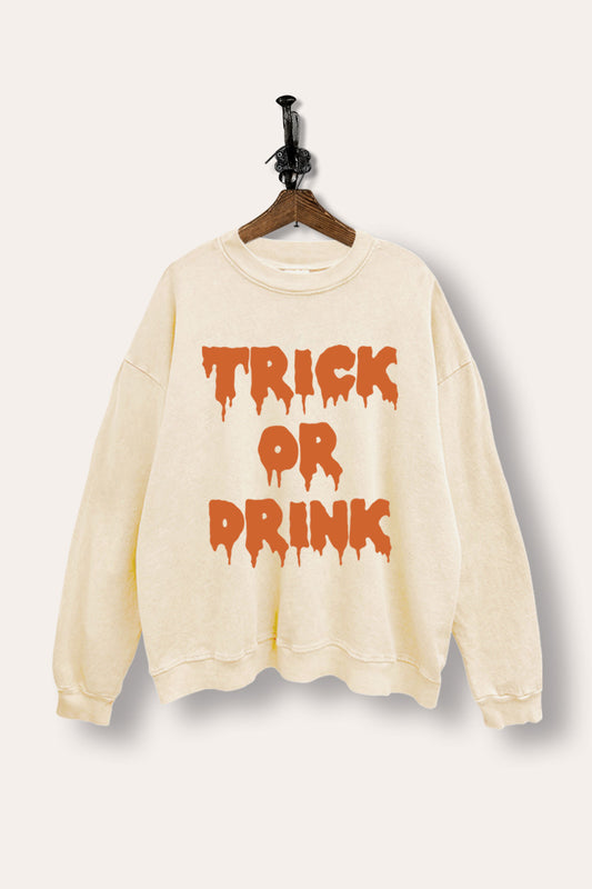 "trick or drink" mineral wash halloween graphic sweatshirt
