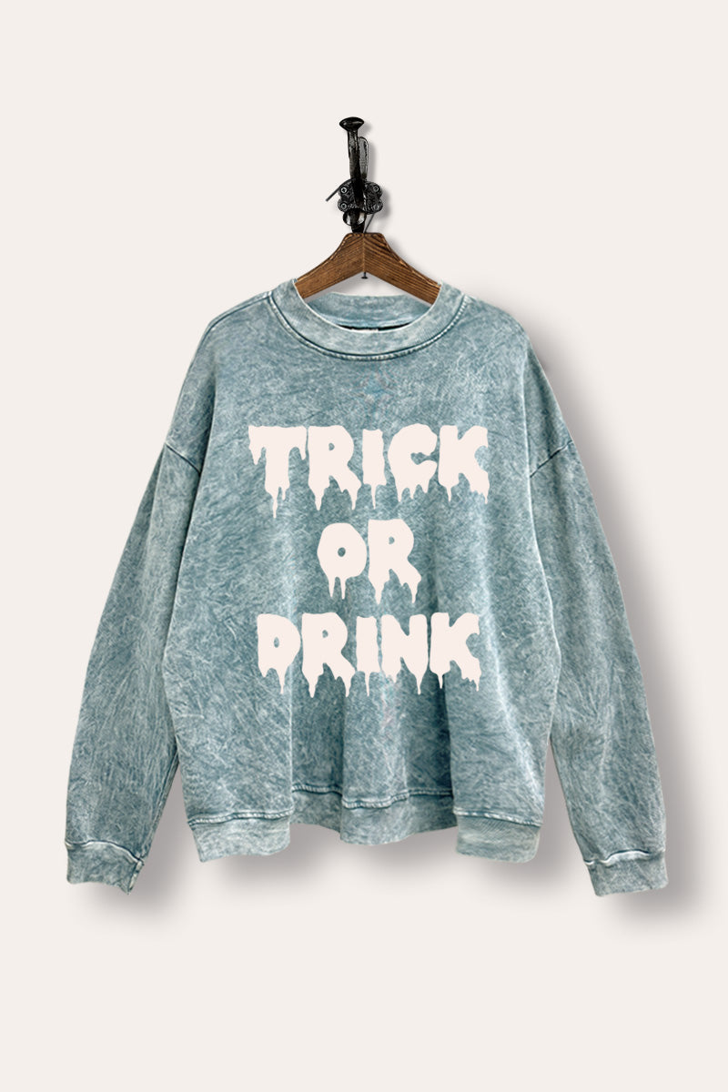 "trick or drink" mineral wash halloween graphic sweatshirt