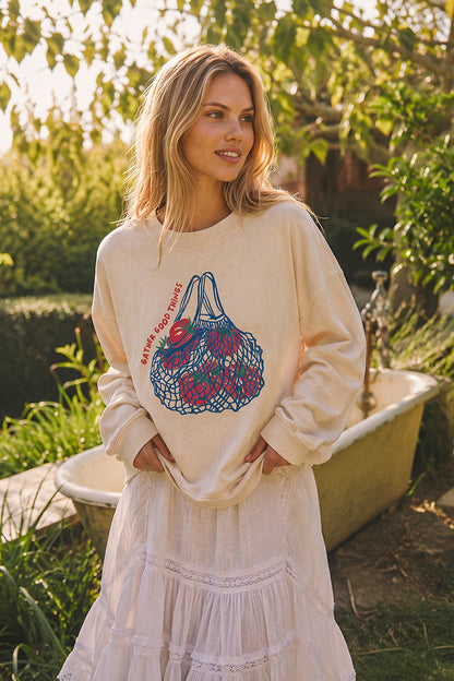 Gather Good Things Tomato Graphic Mineral Wash Sweatshirt