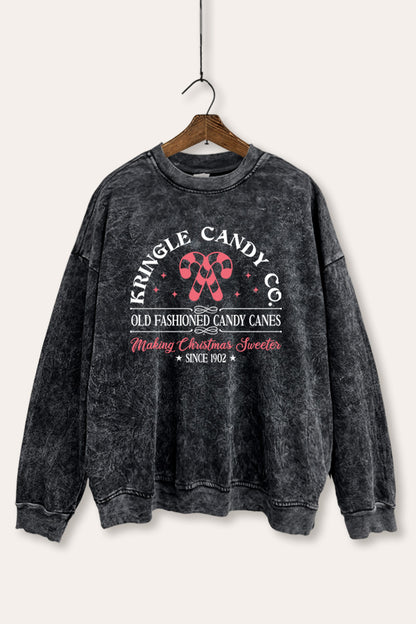 Christmas Candy Cane Graphic Mineral Wash Sweatshirt