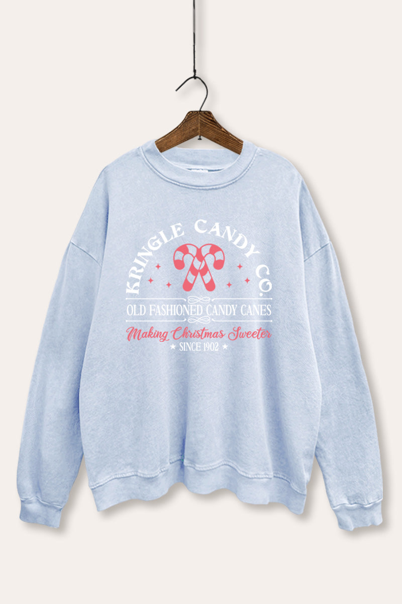 Christmas Candy Cane Graphic Mineral Wash Sweatshirt