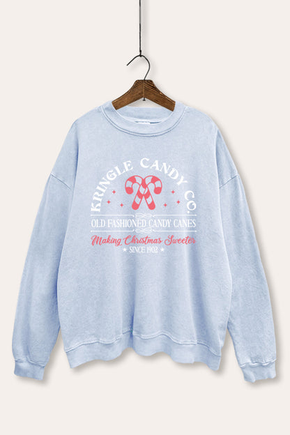 Christmas Candy Cane Graphic Mineral Wash Sweatshirt