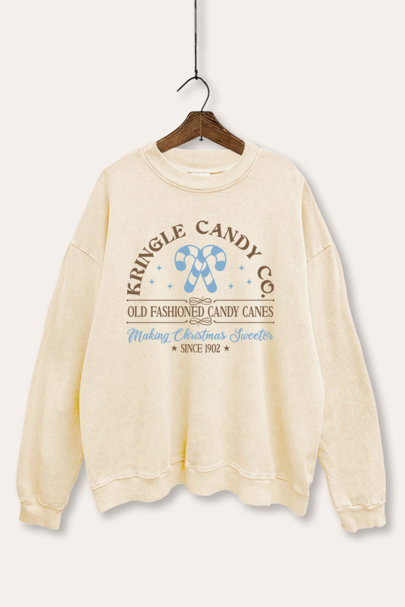 Christmas Candy Cane Graphic Mineral Wash Sweatshirt