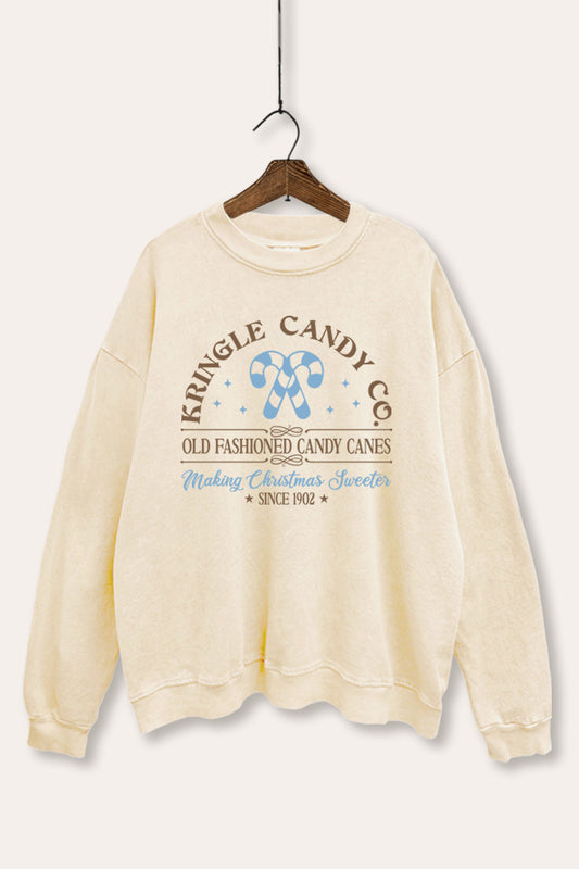 christmas candy cane mineral wash graphic sweatshirt