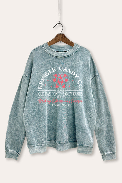 Christmas Candy Cane Graphic Mineral Wash Sweatshirt