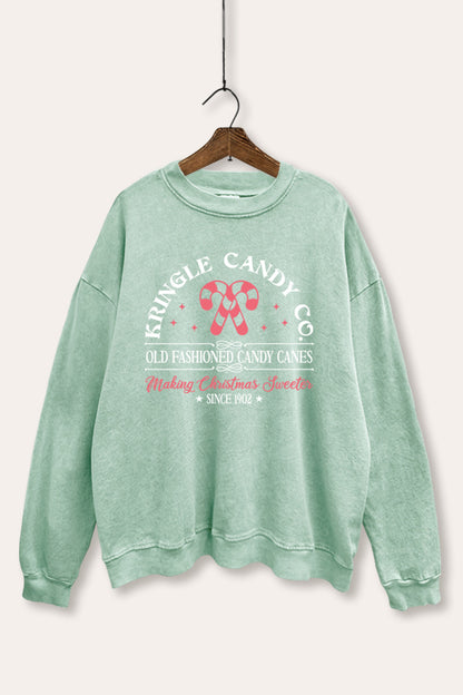 Christmas Candy Cane Graphic Mineral Wash Sweatshirt