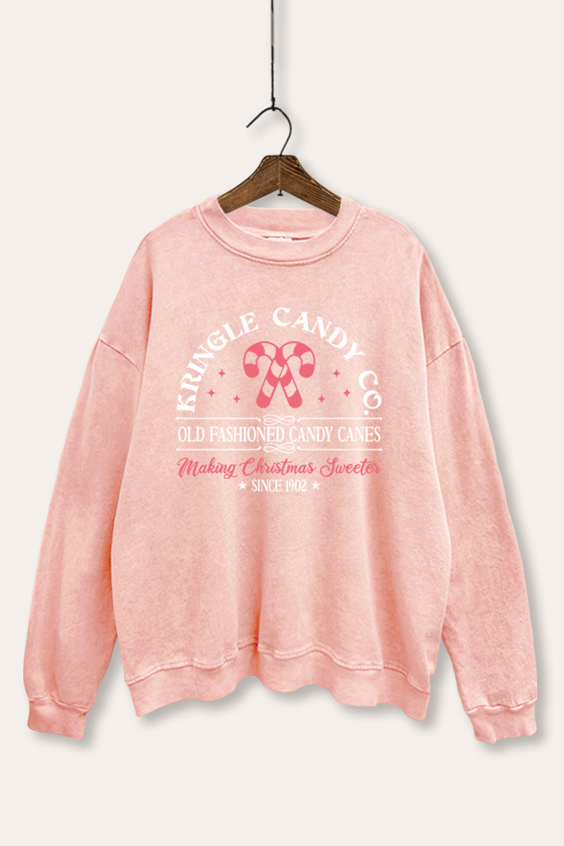 Christmas Candy Cane Graphic Mineral Wash Sweatshirt
