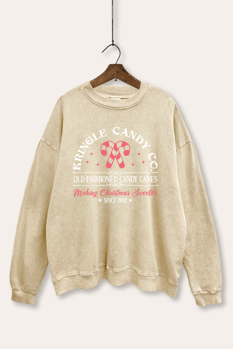 christmas candy cane mineral wash graphic sweatshirt