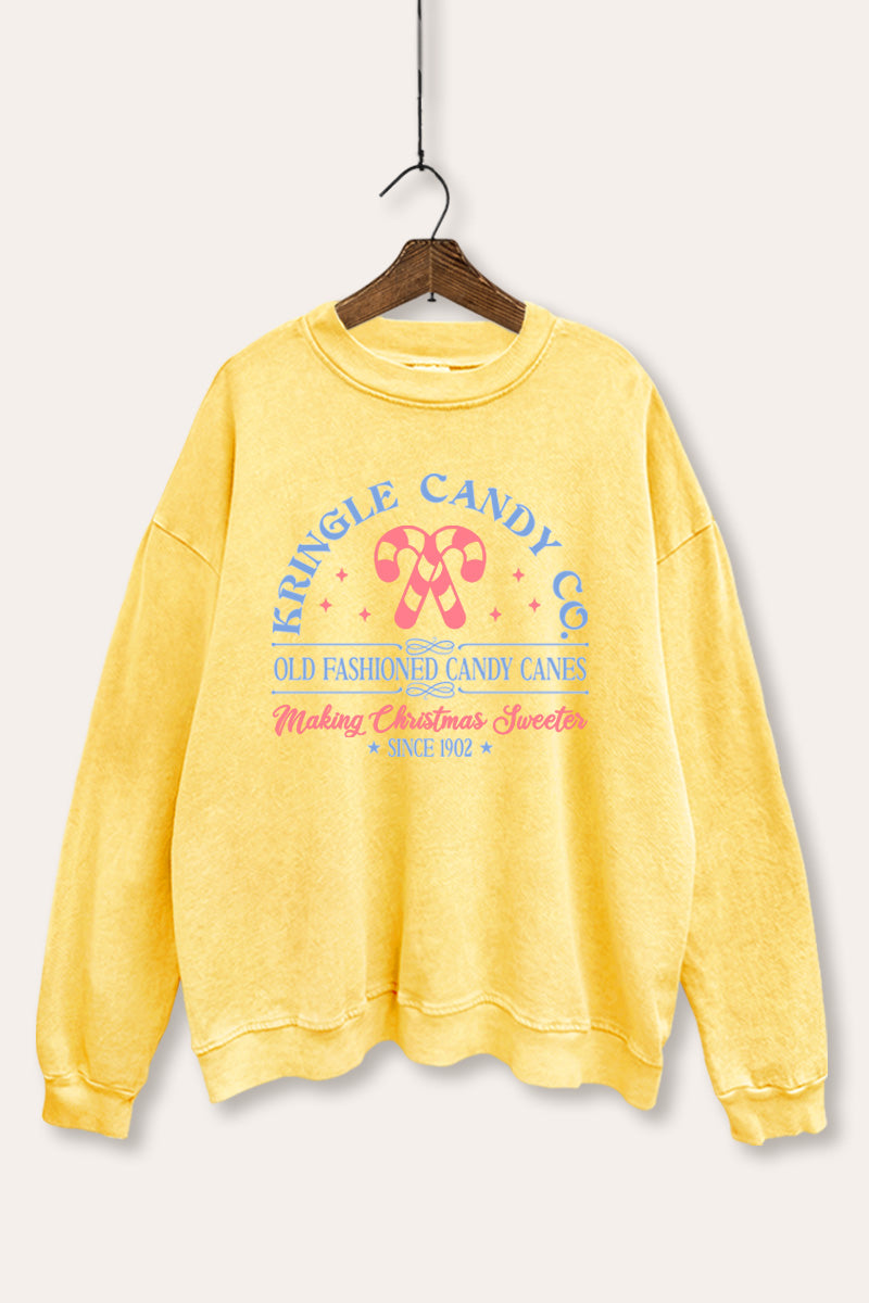 Christmas Candy Cane Graphic Mineral Wash Sweatshirt