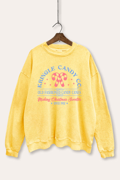 Christmas Candy Cane Graphic Mineral Wash Sweatshirt