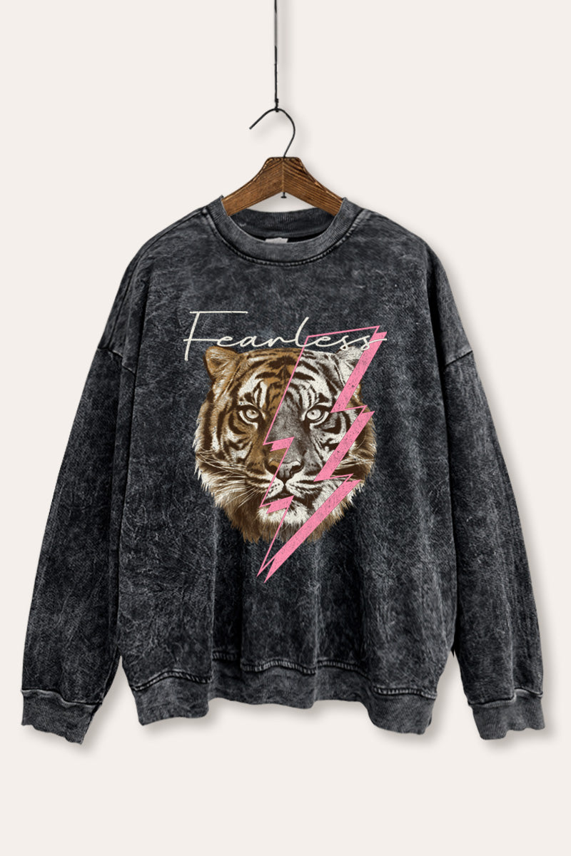 Fearless Tiger Lightning Graphic Mineral Wash Sweatshirt