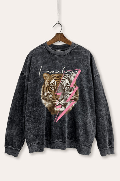 Fearless Tiger Lightning Graphic Mineral Wash Sweatshirt
