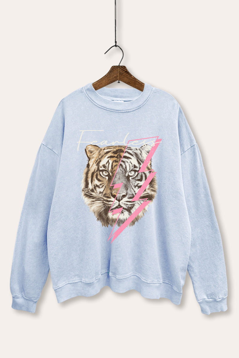 Fearless Tiger Lightning Graphic Mineral Wash Sweatshirt