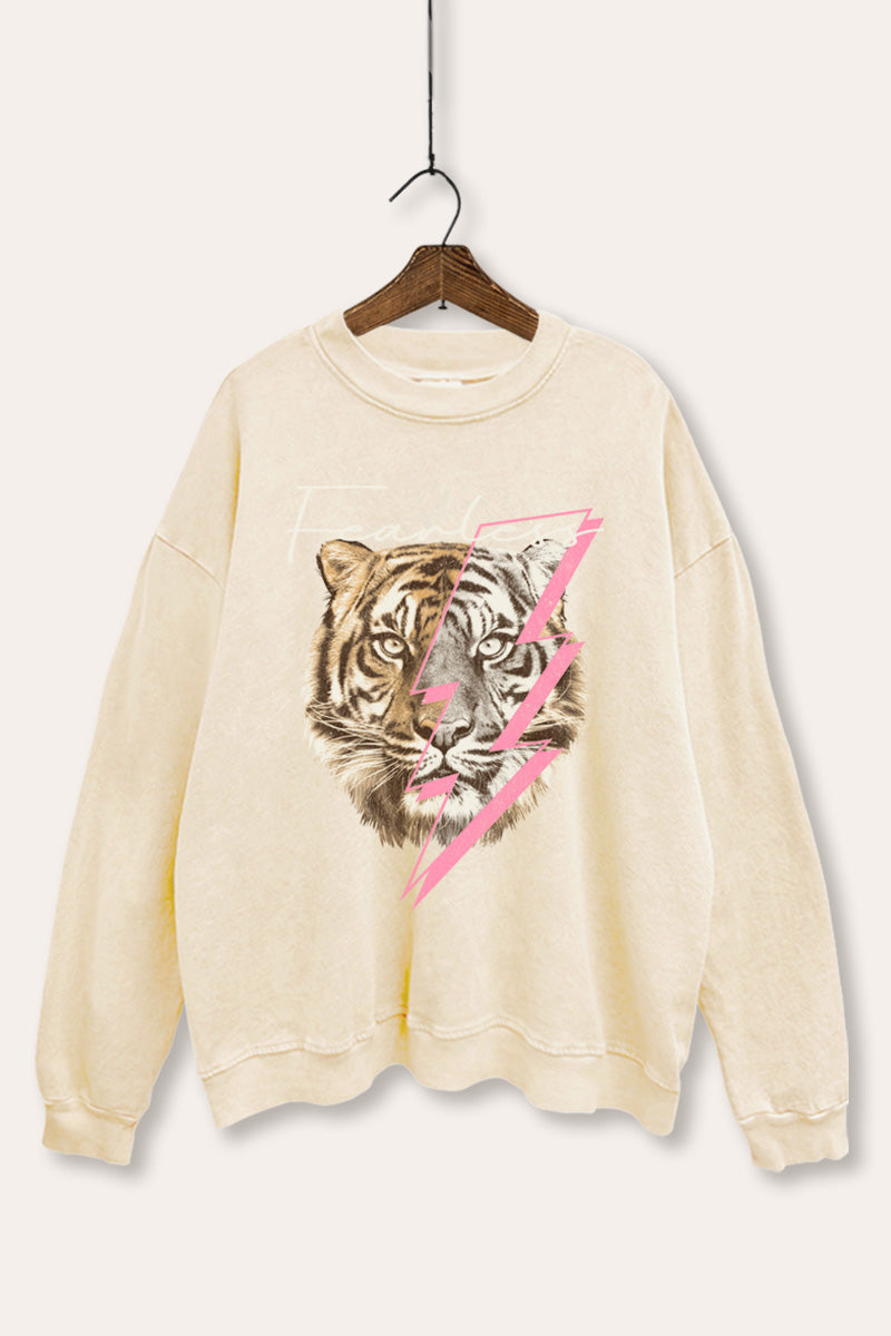 Fearless Tiger Lightning Graphic Mineral Wash Sweatshirt