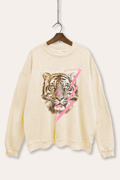 Fearless Tiger Lightning Graphic Mineral Wash Sweatshirt
