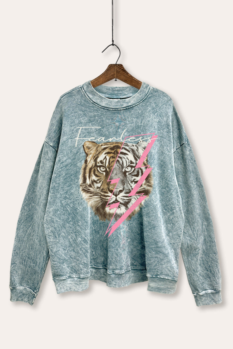 Fearless Tiger Lightning Graphic Mineral Wash Sweatshirt