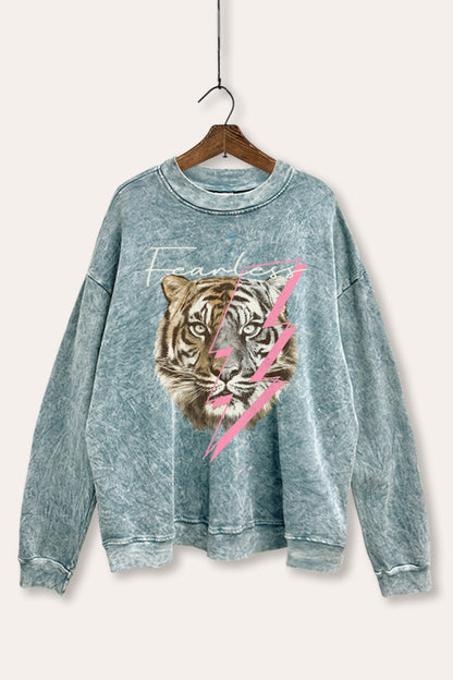 Fearless Tiger Lightning Graphic Mineral Wash Sweatshirt