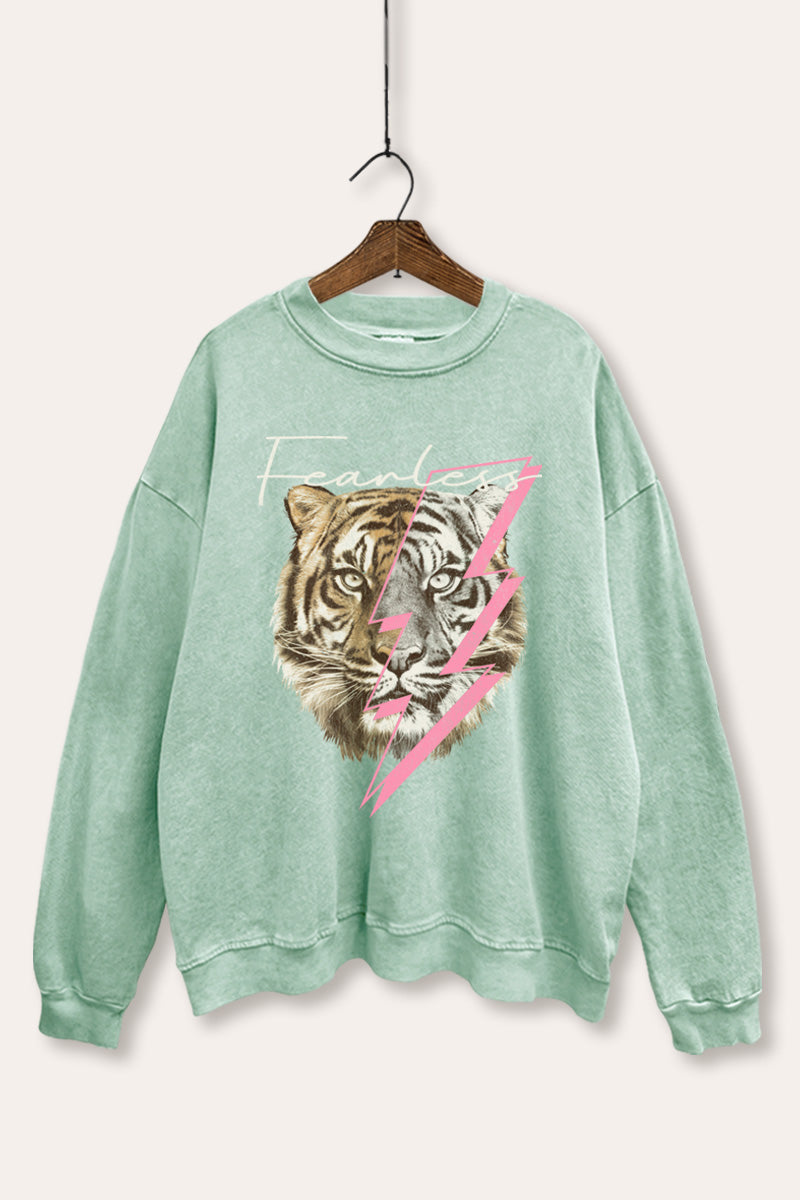 Fearless Tiger Lightning Graphic Mineral Wash Sweatshirt