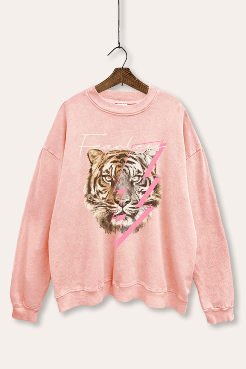 fearless lightning tiger mineral wash graphic sweatshirt