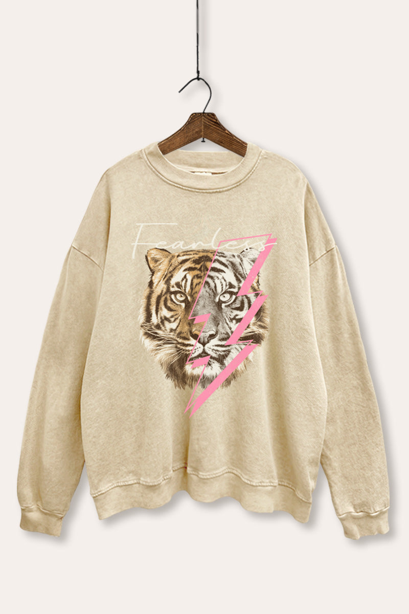 fearless lightning tiger mineral wash graphic sweatshirt