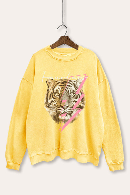 Fearless Tiger Lightning Graphic Mineral Wash Sweatshirt