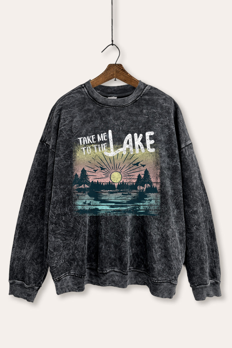 "take me to the lake" mineral wash graphic sweatshirt