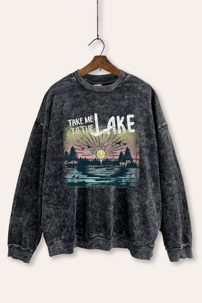 Take Me To The Lake Graphic Mineral Wash Sweatshirt