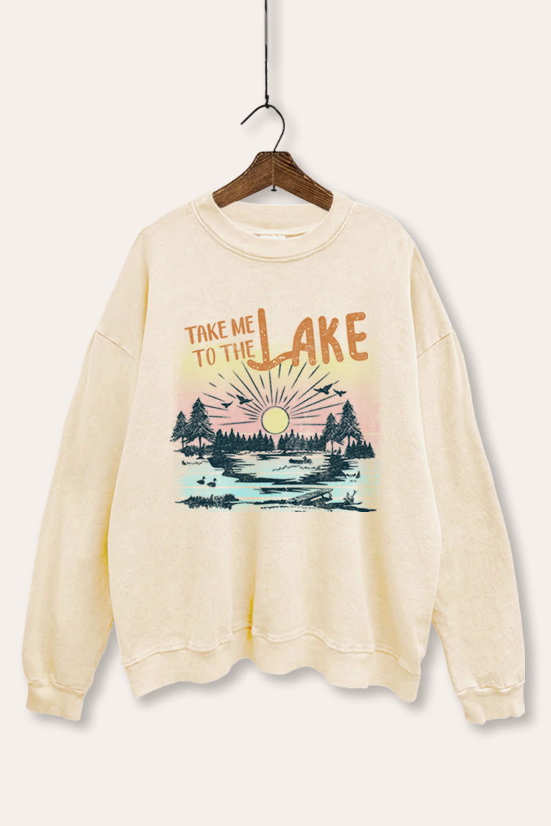 "take me to the lake" mineral wash graphic sweatshirt