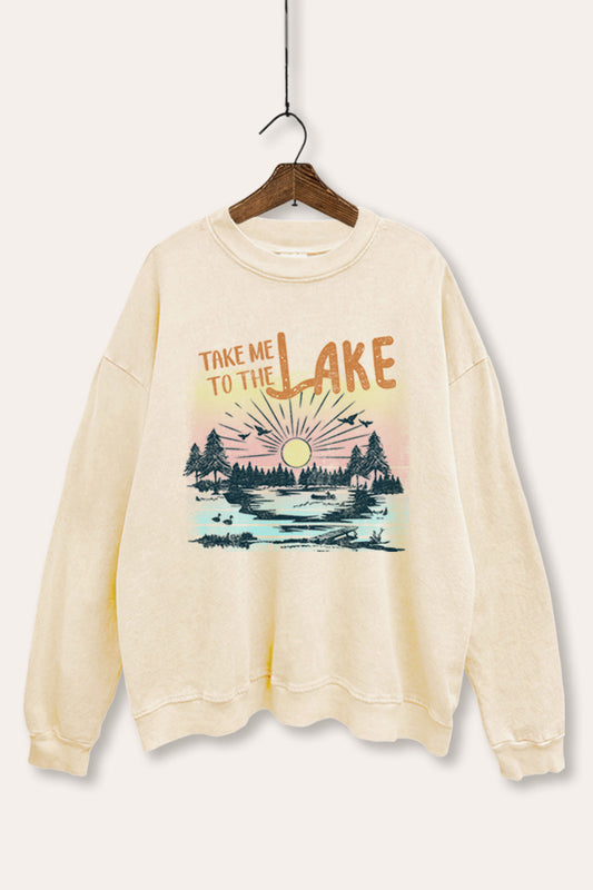 "take me to the lake" mineral wash graphic sweatshirt