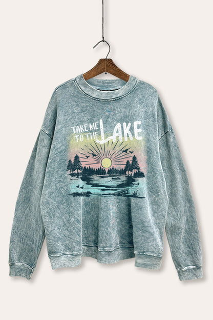 Take Me To The Lake Graphic Mineral Wash Sweatshirt