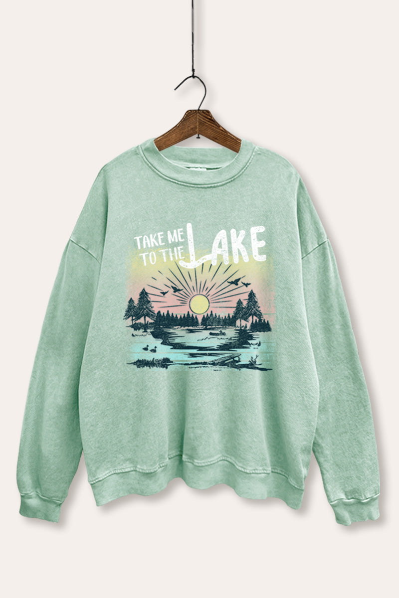 "take me to the lake" mineral wash graphic sweatshirt