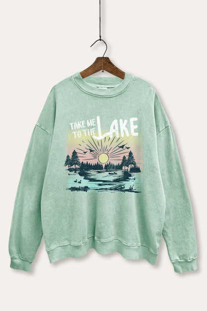 Take Me To The Lake Graphic Mineral Wash Sweatshirt