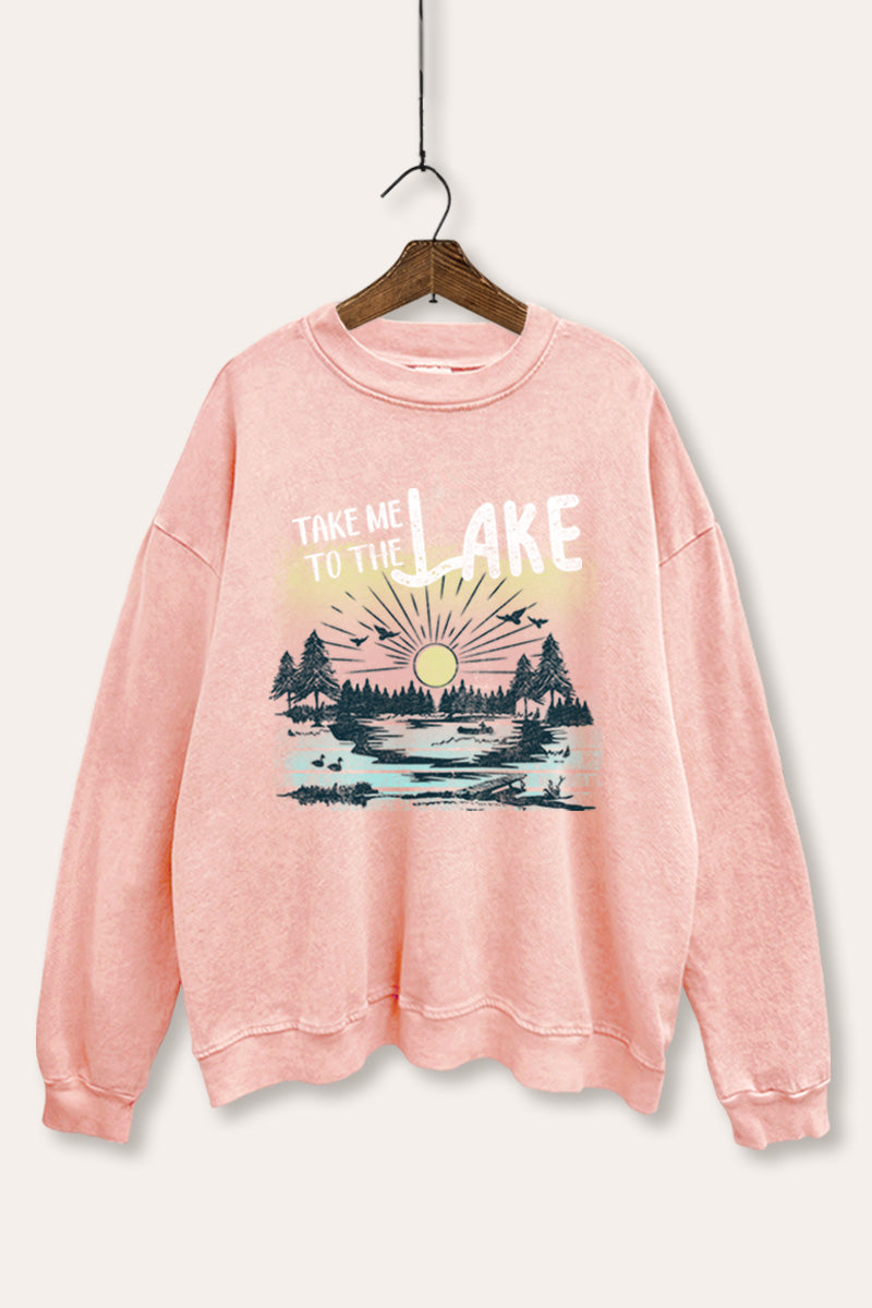"take me to the lake" mineral wash graphic sweatshirt
