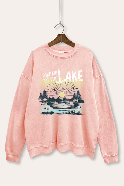 Take Me To The Lake Graphic Mineral Wash Sweatshirt