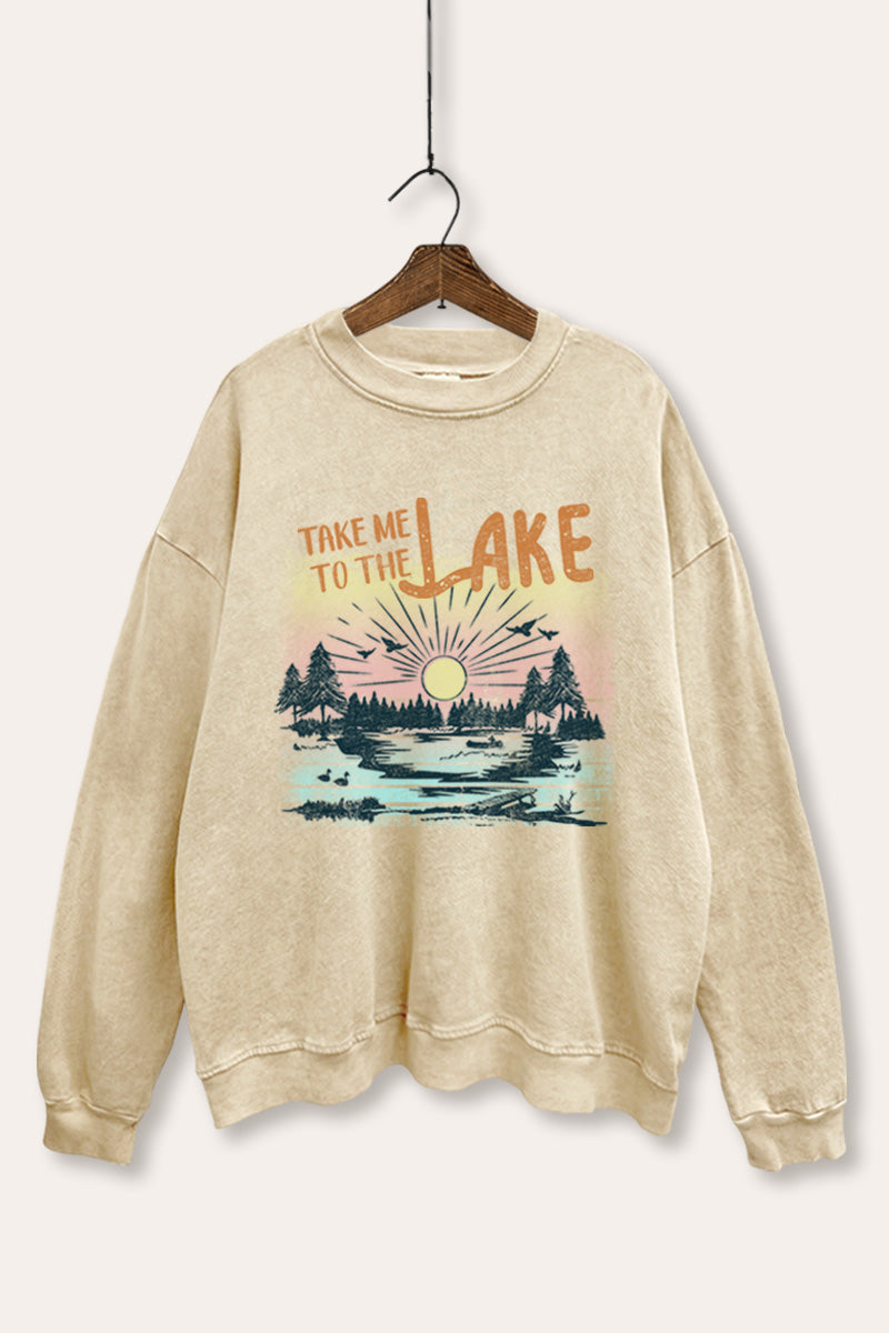 "take me to the lake" mineral wash graphic sweatshirt
