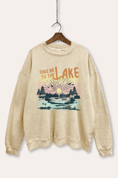 Take Me To The Lake Graphic Mineral Wash Sweatshirt