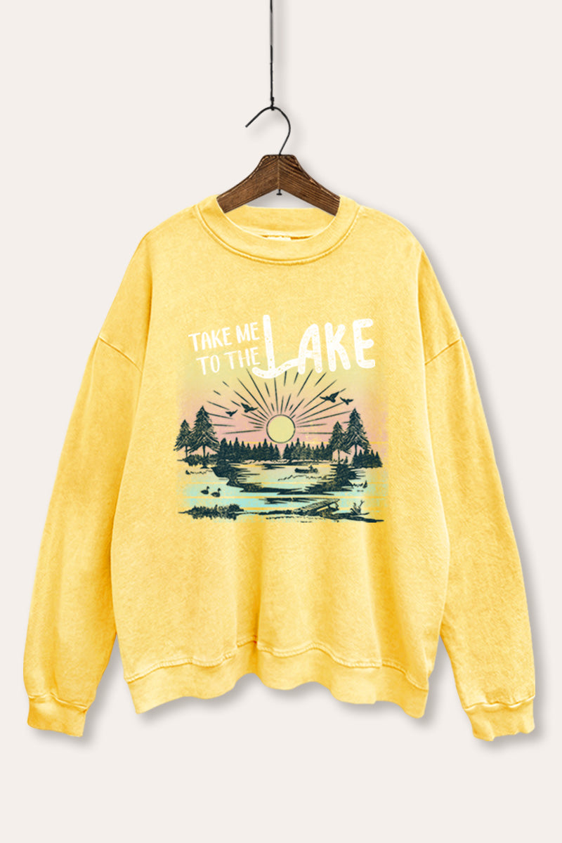 "take me to the lake" mineral wash graphic sweatshirt
