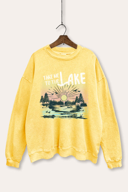 Take Me To The Lake Graphic Mineral Wash Sweatshirt