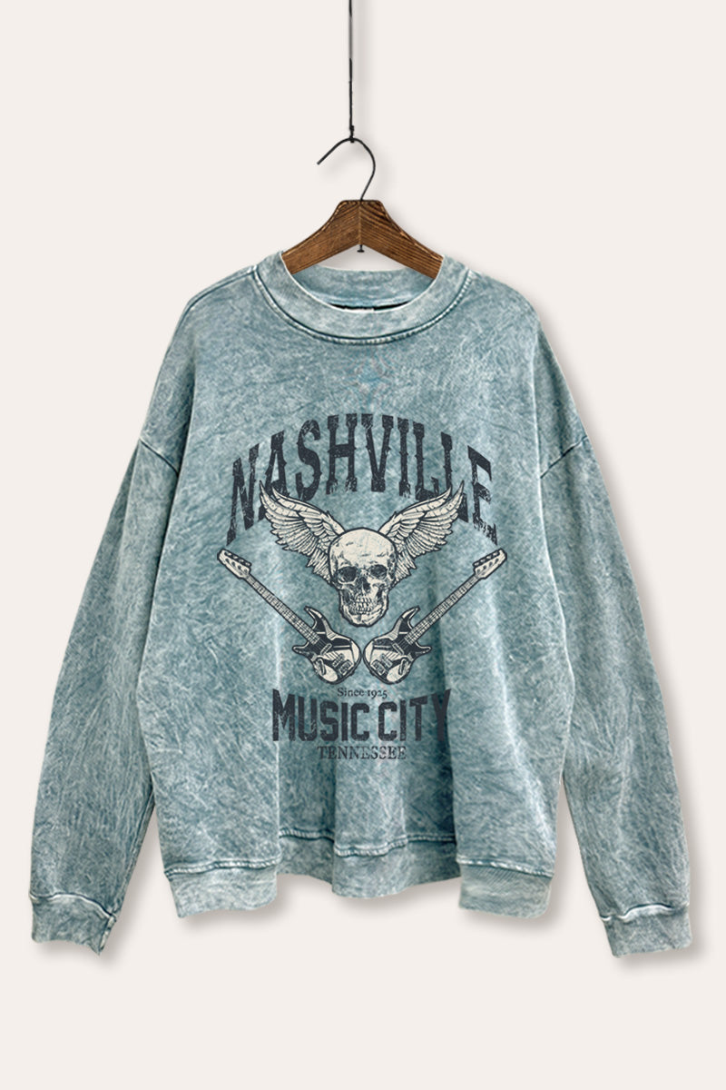 nashville music city mineral wash graphic sweatshirt