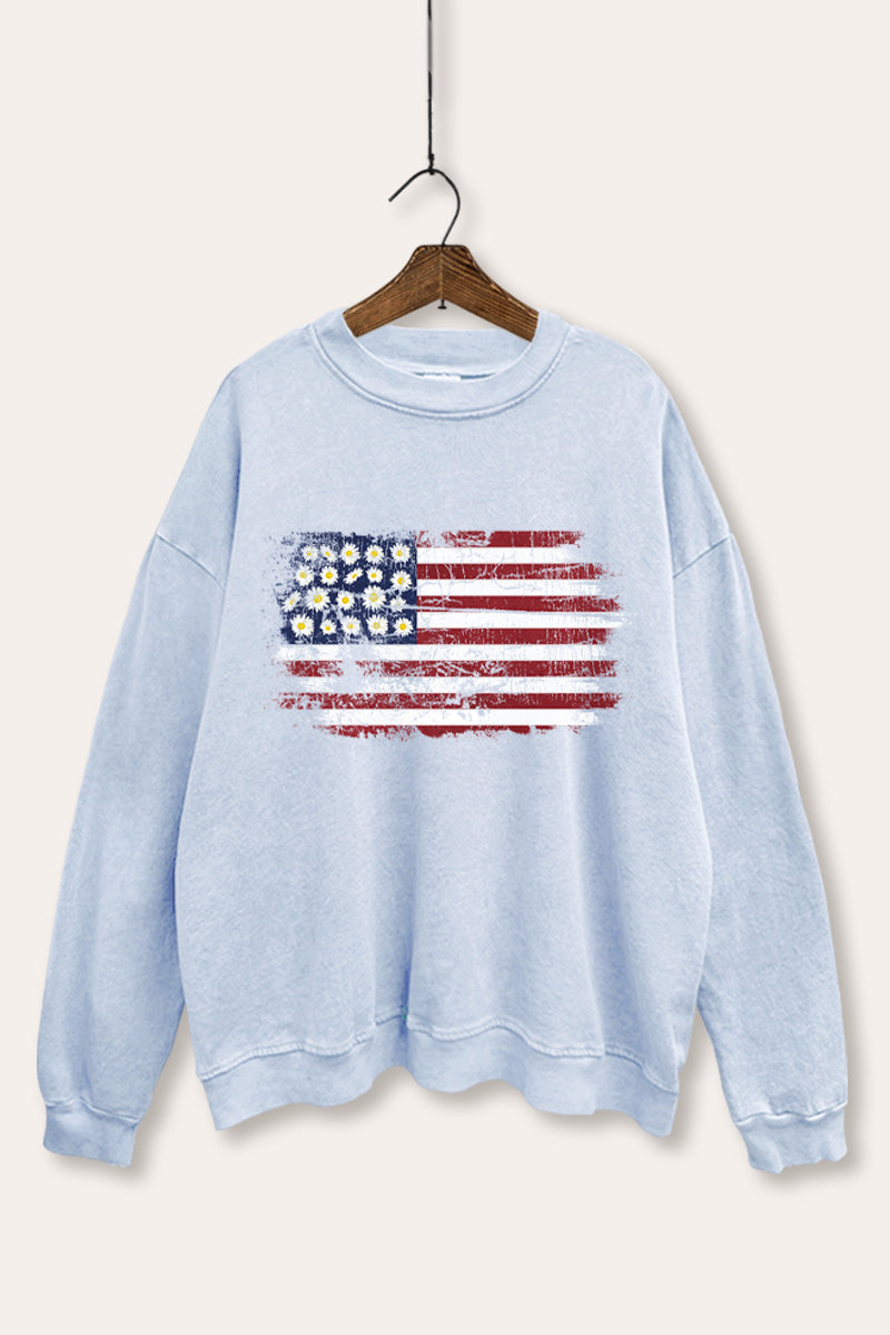 usa "flowers & stripes" flag mineral wash graphic sweatshirt