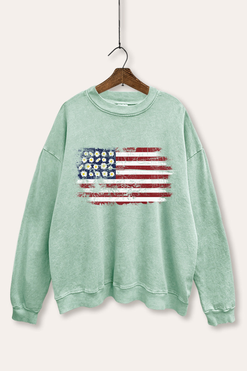 usa "flowers & stripes" flag mineral wash graphic sweatshirt