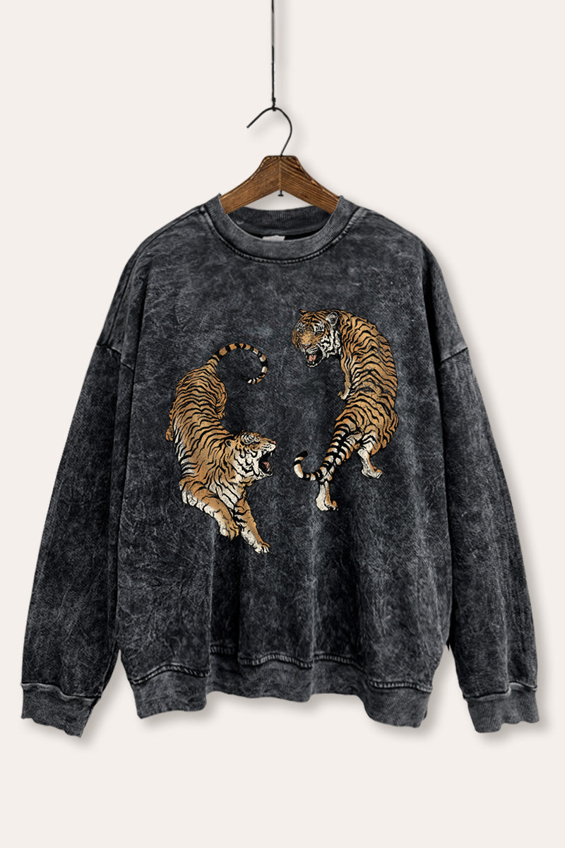 roaring tigers mineral wash graphic sweatshirt