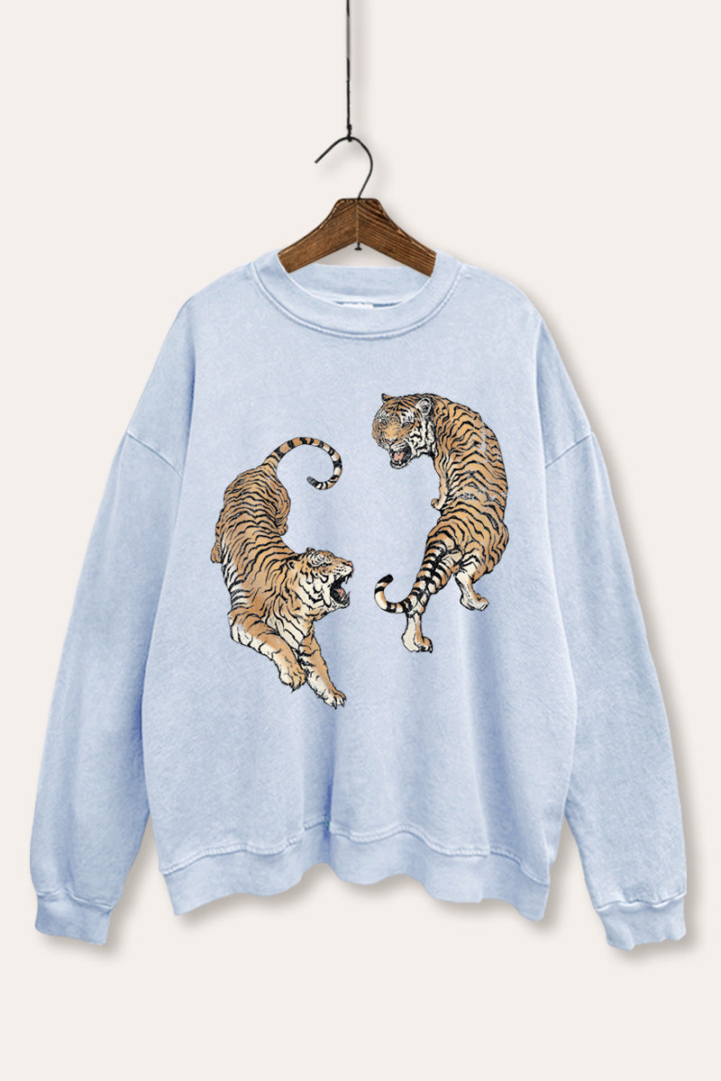 roaring tigers mineral wash graphic sweatshirt